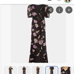 Adrianna Papell printed chiffon ruffle gown blk multi